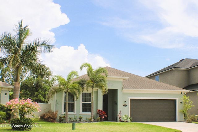 805 Boughton Way W, Melbourne, FL 32904 - view of front of house featuring stucco siding, a garage, and concrete driveway