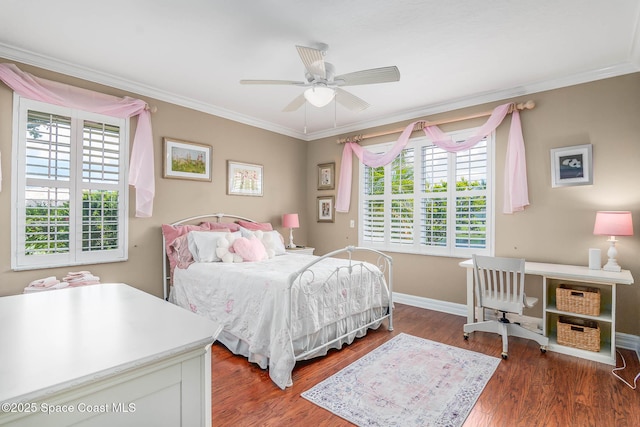 4104 Melrose Ct, Melbourne, FL 32940 - bedroom featuring crown molding, wood finished floors, and ceiling fan