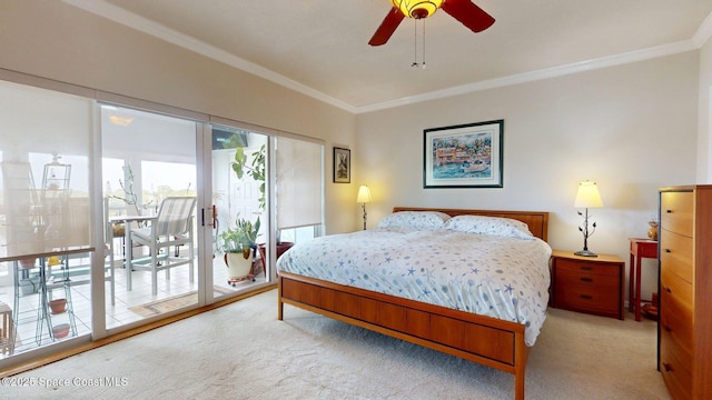 905 N Harbor City Blvd Unit 403, Melbourne, FL 32935 - bedroom with light colored carpet, access to outside, ornamental molding, and a ceiling fan
