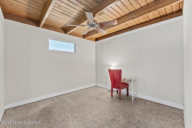 1636 Dixie Way, Melbourne, FL 32935 - unfurnished room featuring a wooden ceiling with exposed beams, speckle patterned floor, and a ceiling fan