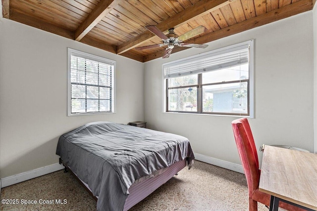 1636 Dixie Way, Melbourne, FL 32935 - bedroom featuring a wood ceiling with exposed beams, multiple windows, and a ceiling fan