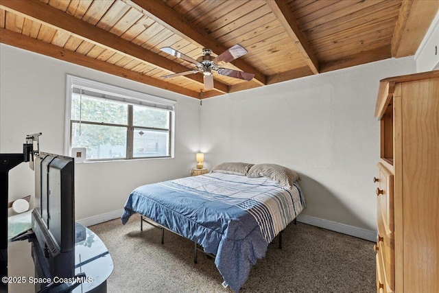 1636 Dixie Way, Melbourne, FL 32935 - carpeted bedroom featuring a wooden ceiling with exposed beams and a ceiling fan