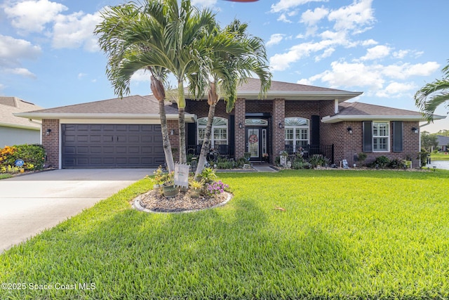231 Nardo Ave SW, Palm Bay, FL 32908 - ranch-style house featuring a garage, concrete driveway, a front lawn, and brick siding