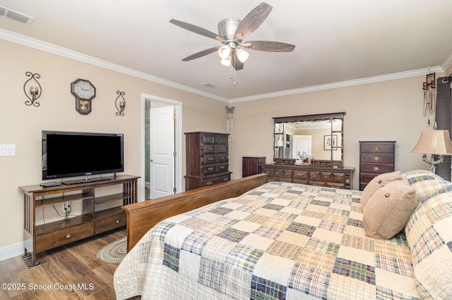231 Nardo Ave SW, Palm Bay, FL 32908 - bedroom with wood finished floors, ornamental molding, and a ceiling fan