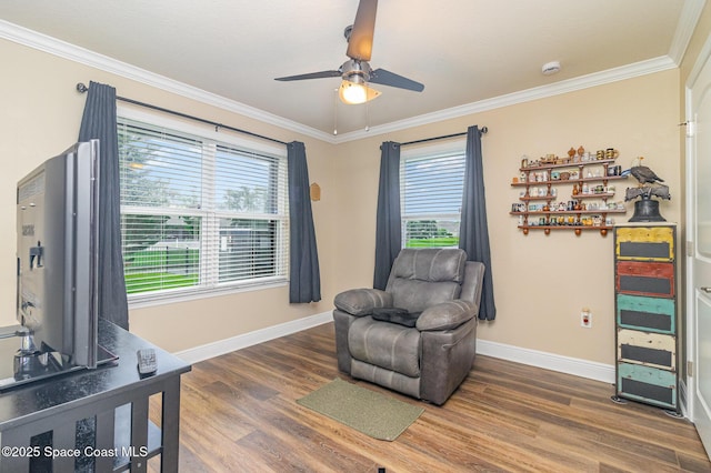 231 Nardo Ave SW, Palm Bay, FL 32908 - sitting room with wood finished floors, ceiling fan, and crown molding