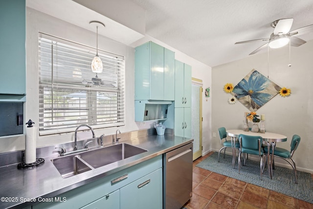 1030 S Orlando Ave, Cocoa Beach, FL 32931 - kitchen featuring stainless steel countertops, dishwasher, ceiling fan, and blue cabinets