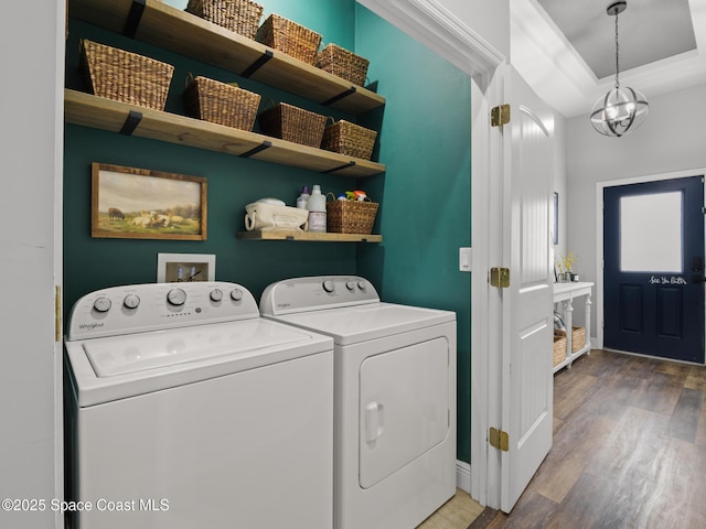 3662 Brantley Cir, Rockledge, FL 32955 - laundry room with washing machine and dryer and wood finished floors