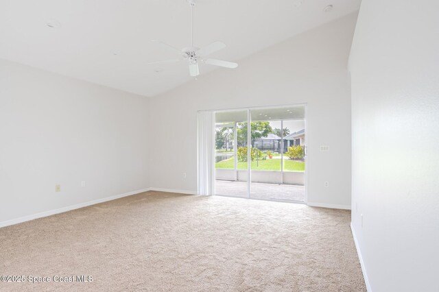 621 Misty Creek Dr, Melbourne, FL 32940 - spare room with carpet, high vaulted ceiling, and ceiling fan