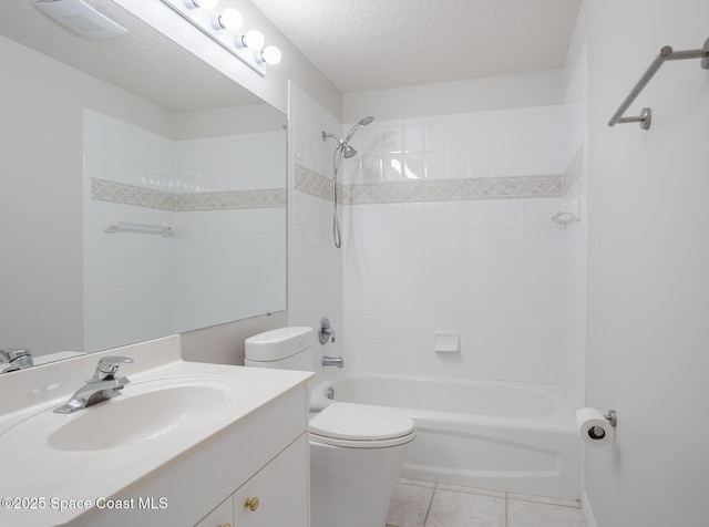 621 Misty Creek Dr, Melbourne, FL 32940 - bathroom with vanity, tile patterned flooring, bathtub / shower combination, and a textured ceiling