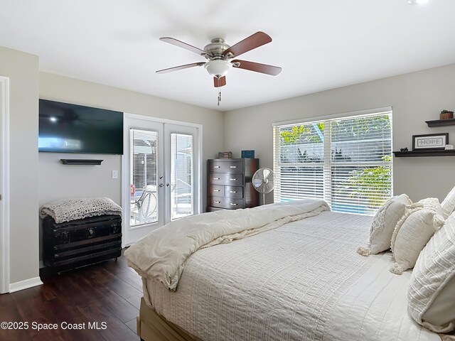 603 Cross Creek Dr, Sebastian, FL 32958 - bedroom featuring french doors, access to exterior, wood finished floors, and ceiling fan
