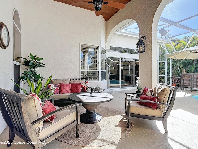 603 Cross Creek Dr, Sebastian, FL 32958 - view of patio with outdoor lounge area, a lanai, and ceiling fan