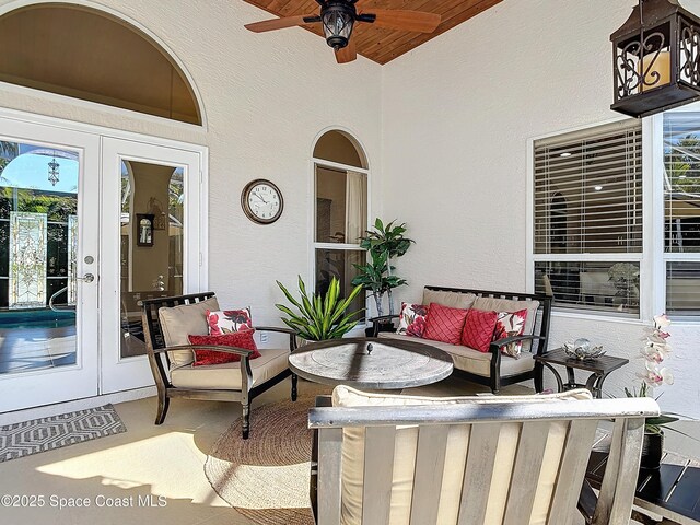 603 Cross Creek Dr, Sebastian, FL 32958 - view of patio with french doors, an outdoor living space, and a ceiling fan