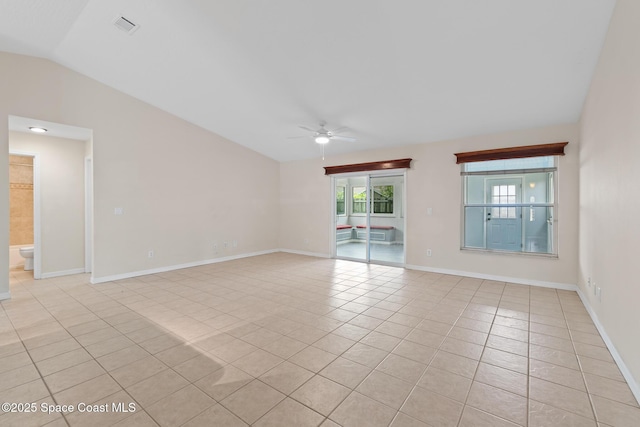 967 Sabal Grove Dr, Rockledge, FL 32955 - unfurnished room featuring light tile patterned floors, a ceiling fan, and lofted ceiling