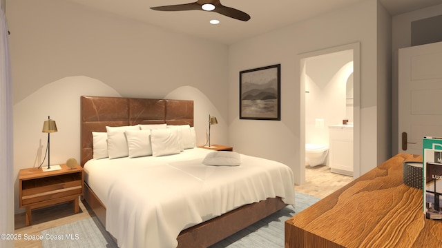1850 Viburnum Rd NW, Palm Bay, FL 32907 - bedroom featuring ensuite bathroom, recessed lighting, and ceiling fan