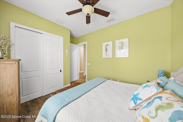 4464 Preservation Cir, Melbourne, FL 32934 - bedroom featuring a closet, ceiling fan, and wood finished floors