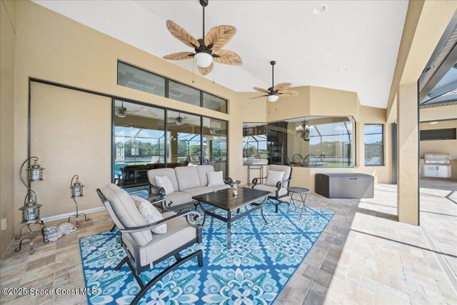 4464 Preservation Cir, Melbourne, FL 32934 - view of patio / terrace featuring an outdoor hangout area, ceiling fan, and exterior kitchen