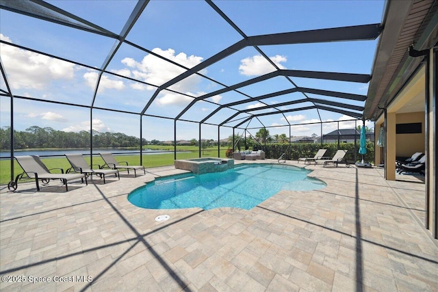 4464 Preservation Cir, Melbourne, FL 32934 - view of pool featuring a patio, a pool with connected hot tub, and a lanai