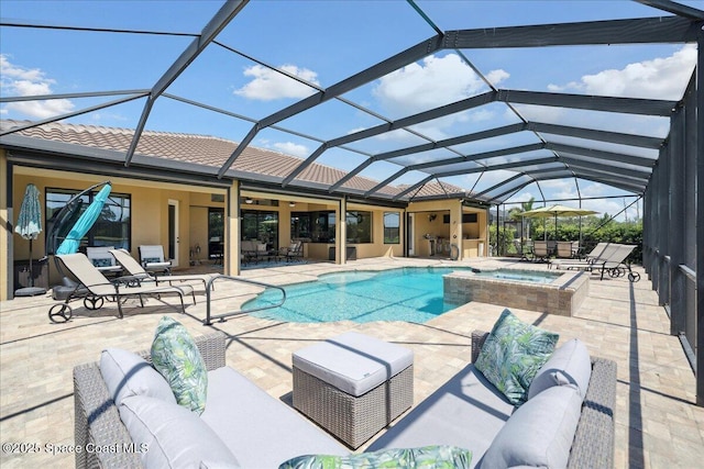 4464 Preservation Cir, Melbourne, FL 32934 - view of pool featuring outdoor lounge area, a patio, and a lanai