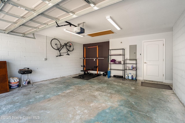 950 Douglas St SE, Palm Bay, FL 32909 - garage featuring a garage door opener, concrete block wall, and electric panel