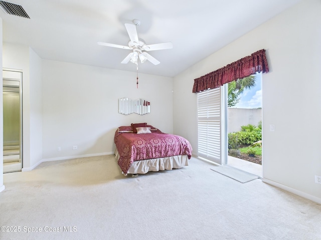 3531 Plume Way SE, Palm Bay, FL 32909 - bedroom with carpet, access to exterior, and a ceiling fan