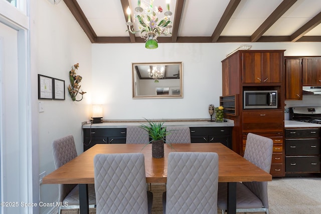 936 Santa Cruz Rd, Cocoa Beach, FL 32931 - dining room featuring a chandelier and beamed ceiling