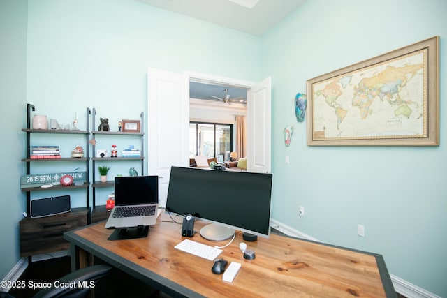 7354 Lucaya Ct, Melbourne, FL 32940 - home office with baseboards and ceiling fan