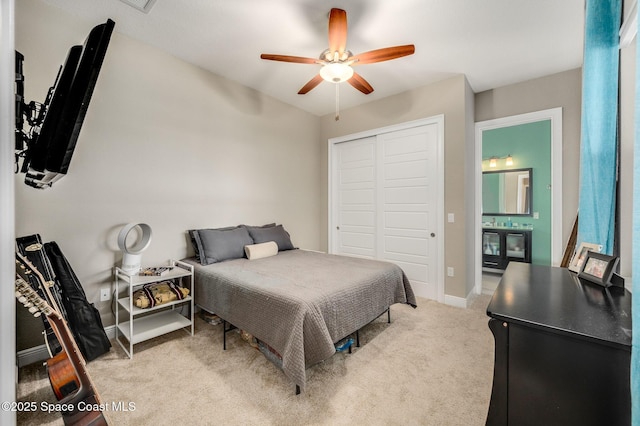 4554 Preservation Cir, Melbourne, FL 32934 - bedroom with a closet, carpet floors, and ceiling fan
