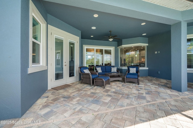 4554 Preservation Cir, Melbourne, FL 32934 - view of patio with a ceiling fan, french doors, and outdoor lounge area