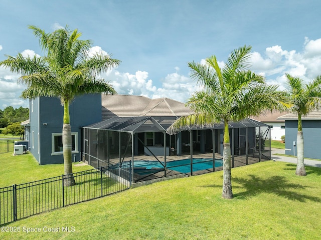 4554 Preservation Cir, Melbourne, FL 32934 - view of swimming pool featuring a fenced backyard and glass enclosure