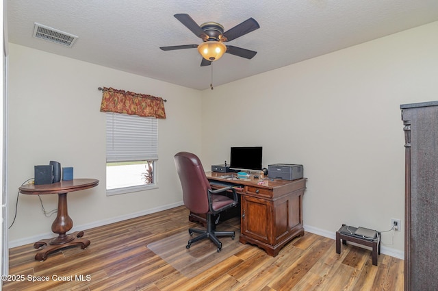 690 Grant Rd, Palm Bay, FL 32909 - home office with light wood-style floors and ceiling fan
