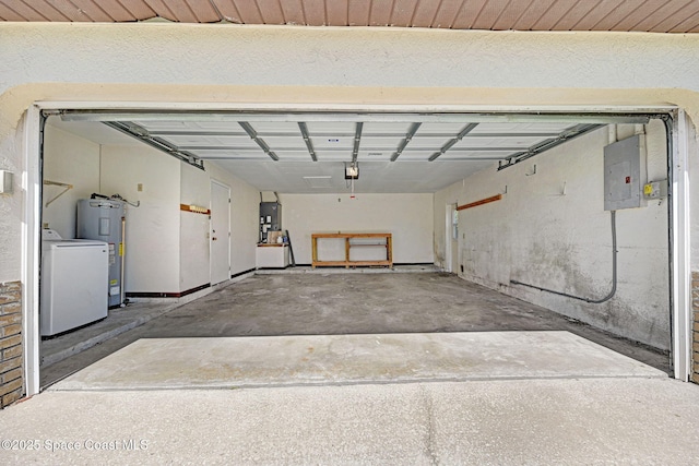 1327 Canterbury Ln, Rockledge, FL 32955 - garage with washer / dryer, water heater, electric panel, and a garage door opener