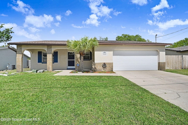 1327 Canterbury Ln, Rockledge, FL 32955 - ranch-style home with stucco siding, driveway, an attached garage, and brick siding