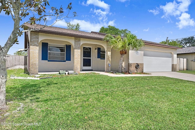 1327 Canterbury Ln, Rockledge, FL 32955 - ranch-style home with brick siding, driveway, a garage, and covered porch