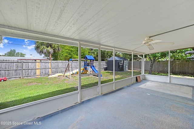 1327 Canterbury Ln, Rockledge, FL 32955 - unfurnished sunroom featuring a ceiling fan