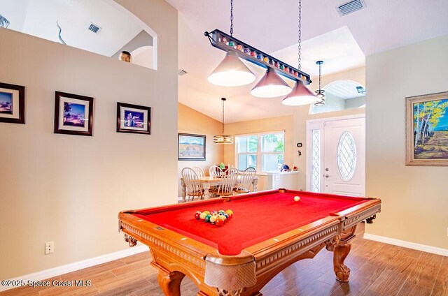 4204 Long Leaf Dr, Melbourne, FL 32940 - game room with wood finished floors, high vaulted ceiling, and billiards