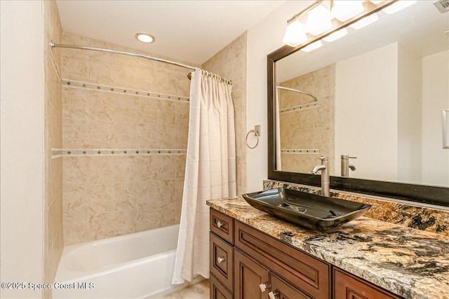 443 Hawthorne Ct, Indian Harbour Beach, FL 32937 - bathroom with vanity and shower / bathtub combination with curtain