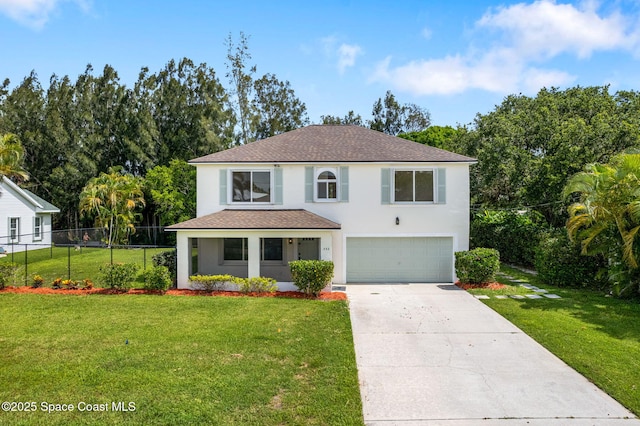 332 Nikomas Way, Melbourne Beach, FL 32951 - view of front of property featuring a garage, driveway, stucco siding, a shingled roof, and view of wooded area