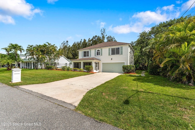 332 Nikomas Way, Melbourne Beach, FL 32951 - view of front of house with an attached garage, stucco siding, driveway, and a front yard