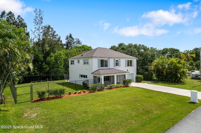 332 Nikomas Way, Melbourne Beach, FL 32951 - view of front of house featuring concrete driveway, stucco siding, a shingled roof, and view of scattered trees