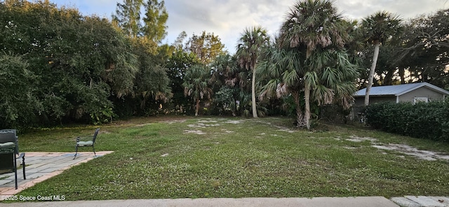 109 Fontaine St, Melbourne Beach, FL 32951 - view of grassy yard featuring a patio and view of wooded area