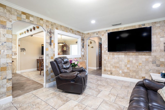 716 Endicott Rd, Melbourne, FL 32940 - living area with arched walkways and ornamental molding
