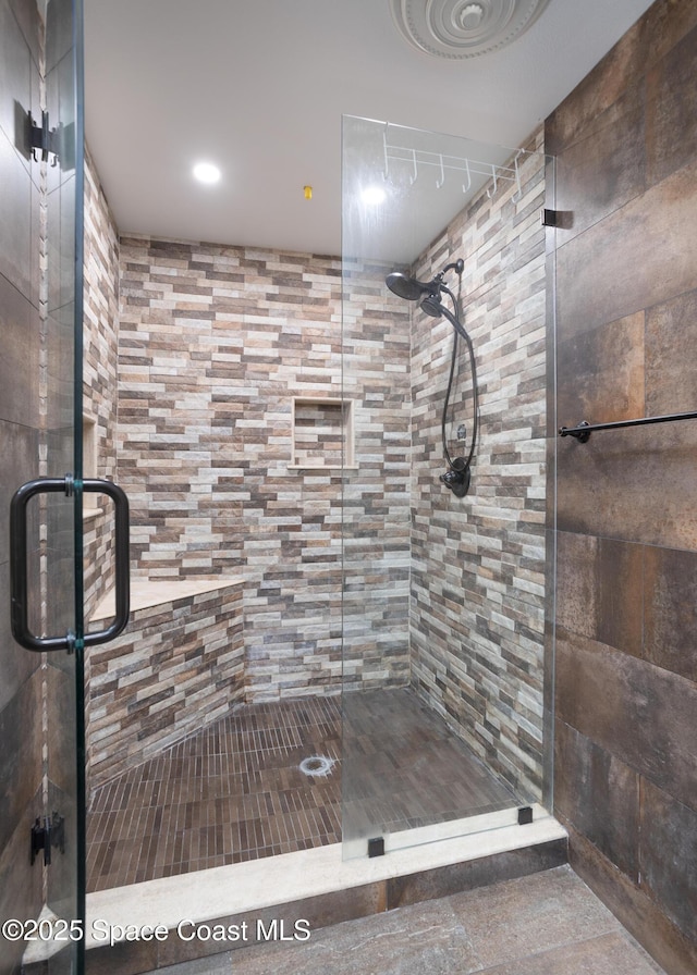 716 Endicott Rd, Melbourne, FL 32940 - full bath with a stall shower and recessed lighting