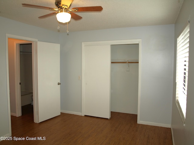 292 San Juan Cir, Melbourne, FL 32935 - unfurnished bedroom featuring wood finished floors, a closet, and ceiling fan