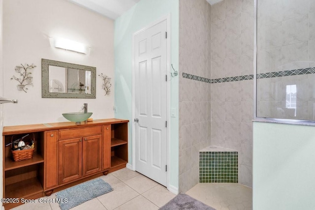 770 S Easy St, Sebastian, FL 32958 - bathroom featuring a walk in shower, tile patterned flooring, and vanity