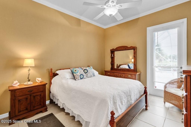 770 S Easy St, Sebastian, FL 32958 - bedroom featuring crown molding, light tile patterned flooring, and a ceiling fan