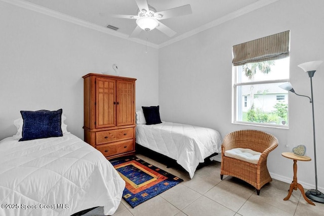 770 S Easy St, Sebastian, FL 32958 - bedroom featuring light tile patterned floors, crown molding, and a ceiling fan