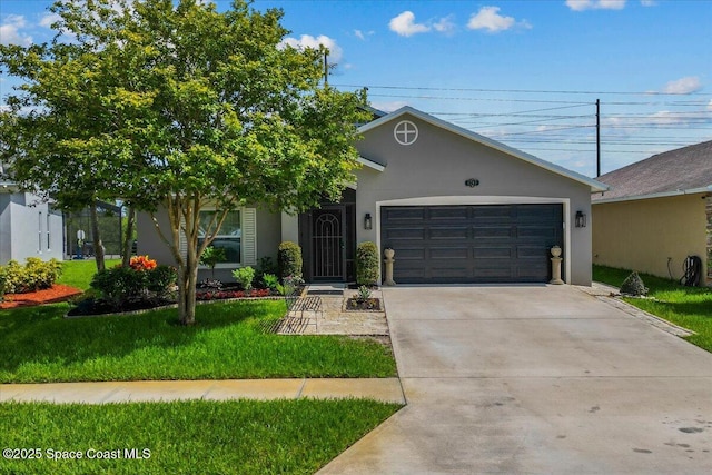1787 Attilburgh Blvd, West Melbourne, FL 32904 - view of front of property featuring an attached garage, a front lawn, driveway, and stucco siding