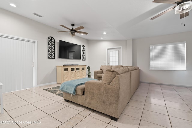 845 Westport Dr, Rockledge, FL 32955 - living room featuring a ceiling fan, light tile patterned flooring, and recessed lighting