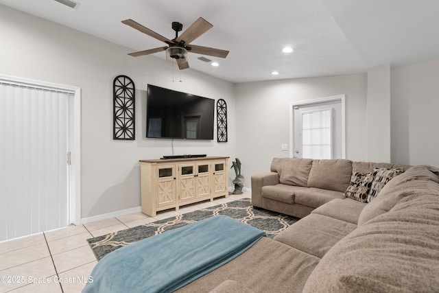 845 Westport Dr, Rockledge, FL 32955 - living room featuring a ceiling fan, light tile patterned floors, and recessed lighting