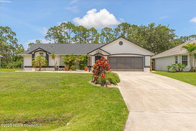 2595 Diane Ave SE, Palm Bay, FL 32909 - single story home with concrete driveway, an attached garage, a front lawn, and stucco siding